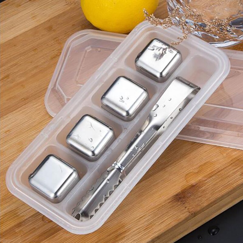 4Pcs/Set Reusable Stainless Steel Ice Cubes Cool Glacier Rock Neat Drink Freezer gel Wine Whiskey Stones Great Gift