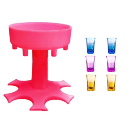 Hoomwell 6 Shot Glass Dispenser Holder Liquor Dispenser Party Drinking Games Bar Cocktail Wine Beer Quick Filling Tool