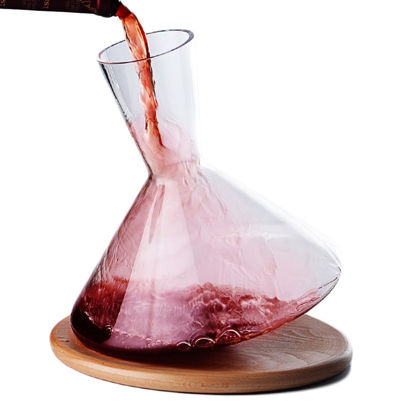 2000ML Creative Tumbler Wine Decanter with Wood Tray Hand Blown Crystal Wine Carafe Champagne Glass Whiskey Wine Aerator