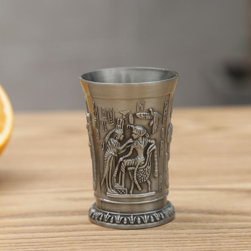 30ML Vintage Metal Egyptian Wine Glass Pharaoh Tut Engraving Goblet Metal Cocktail Whiskey Bar Cup Water Glass Bar Home Decor