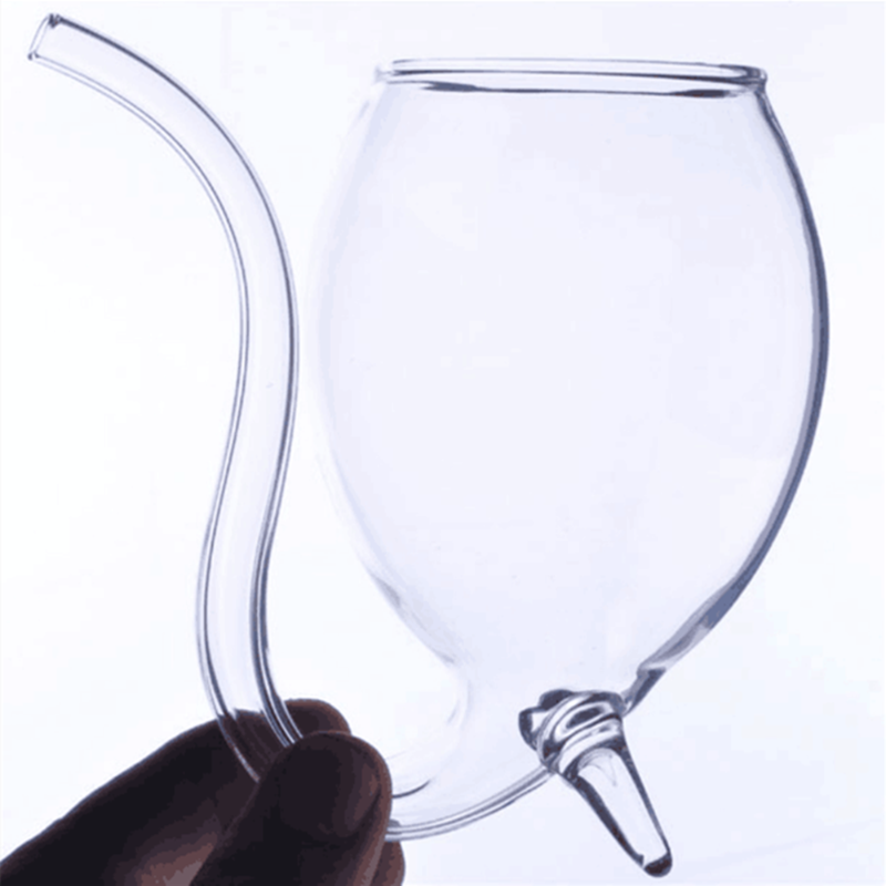 Creative Goblet Glass Mug with Straw for Cold Drink Wine Glass Juice Glass Squirrel Cup Home Use Party Bar Transparent