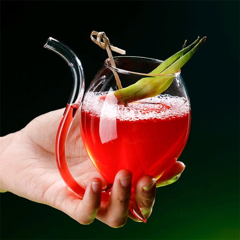 Creative Goblet Glass Mug with Straw for Cold Drink Wine Glass Juice Glass Squirrel Cup Home Use Party Bar Transparent