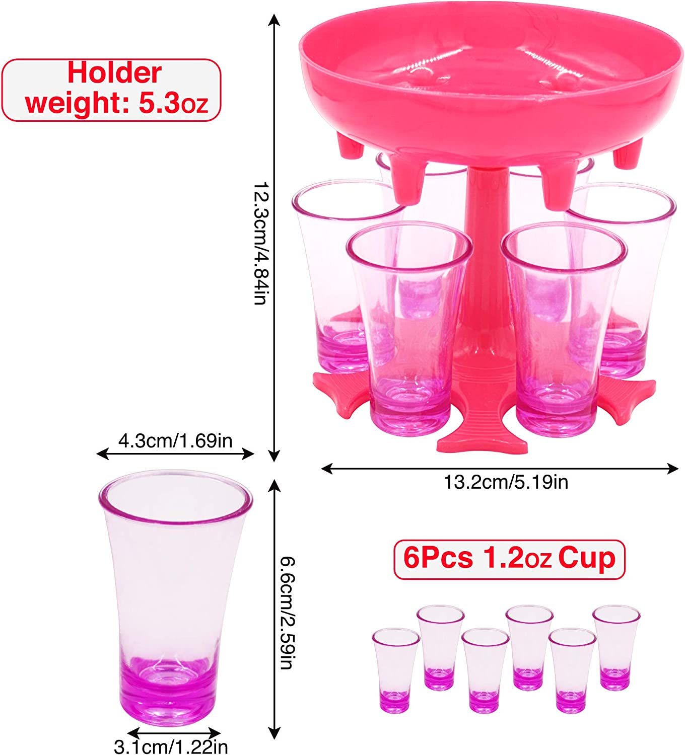 Hoomwell 6 Shot Glass Dispenser Holder Liquor Dispenser Party Drinking Games Bar Cocktail Wine Beer Quick Filling Tool