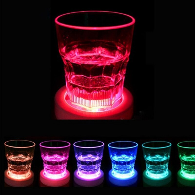 5PCS Luminous Coaster Stickers LED Bar Drinks Cup Pad Wine Liquor Bottles Coaster Atmosphere Light Cup Sticker Kitchen Accessory