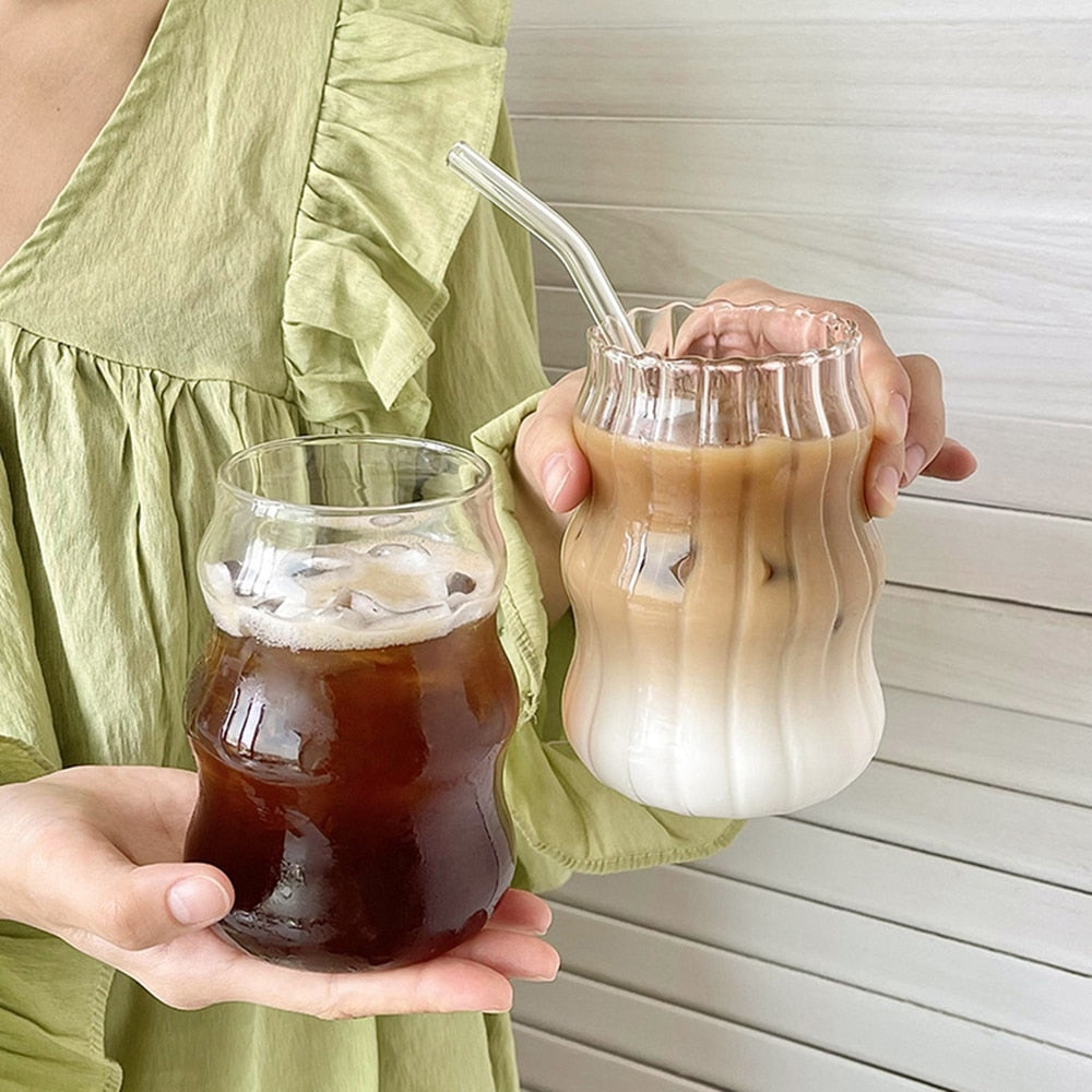 650ml Glass Cold Coffee Cup Retro Mug Transparent Water Tea Drinkware Milk Juice Mugs Cup Tumblers Wine Glasses Cocktail Whisky