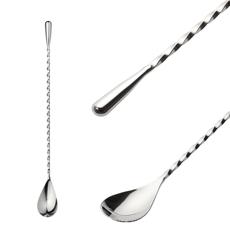 28cm Stainless Steel Stir Spoon Mixing Bar Drink Cocktail Spoon Spiral Pattern Bartender Tools Teadrop Spoon Bar Tool Tableware