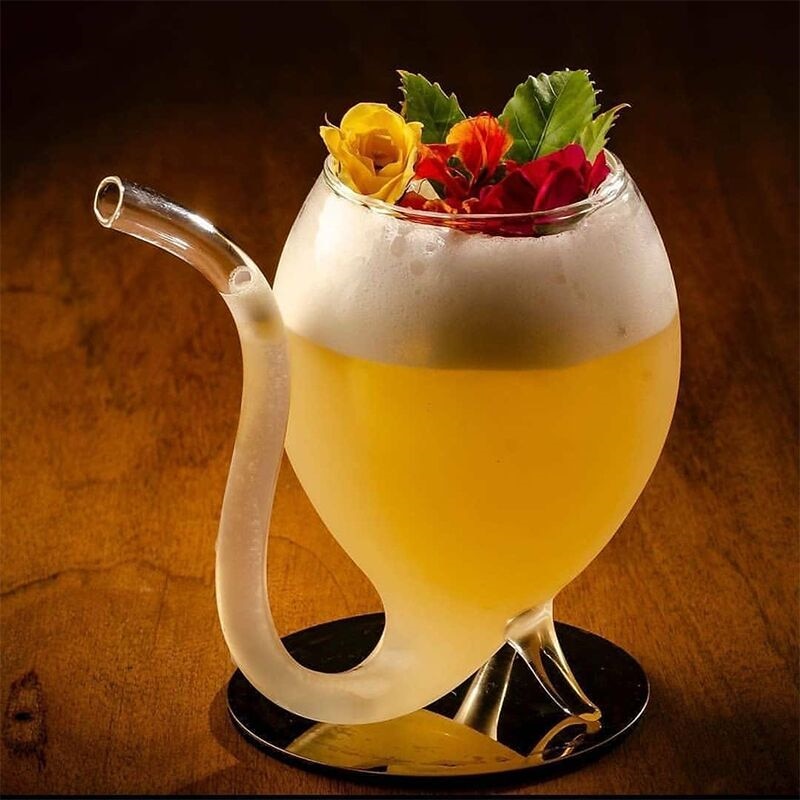 Creative Goblet Glass Mug with Straw for Cold Drink Wine Glass Juice Glass Squirrel Cup Home Use Party Bar Transparent