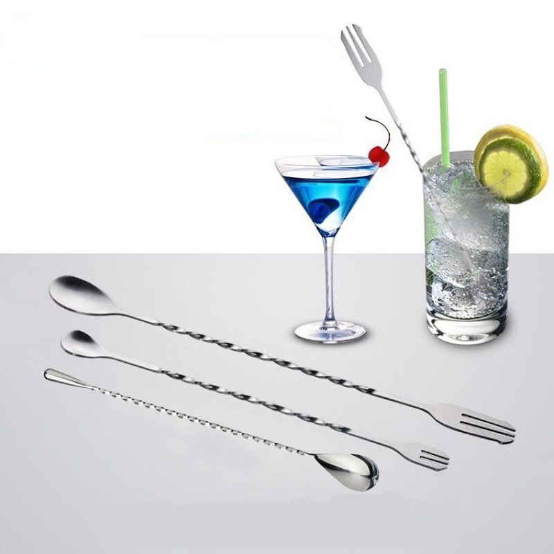 28cm Stainless Steel Stir Spoon Mixing Bar Drink Cocktail Spoon Spiral Pattern Bartender Tools Teadrop Spoon Bar Tool Tableware