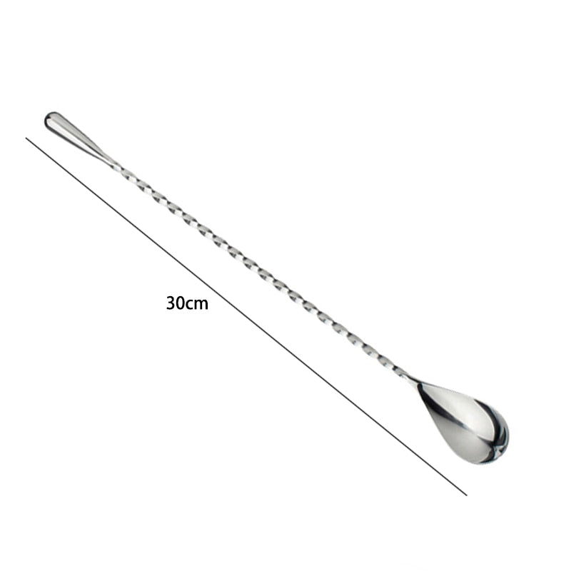 28cm Stainless Steel Stir Spoon Mixing Bar Drink Cocktail Spoon Spiral Pattern Bartender Tools Teadrop Spoon Bar Tool Tableware