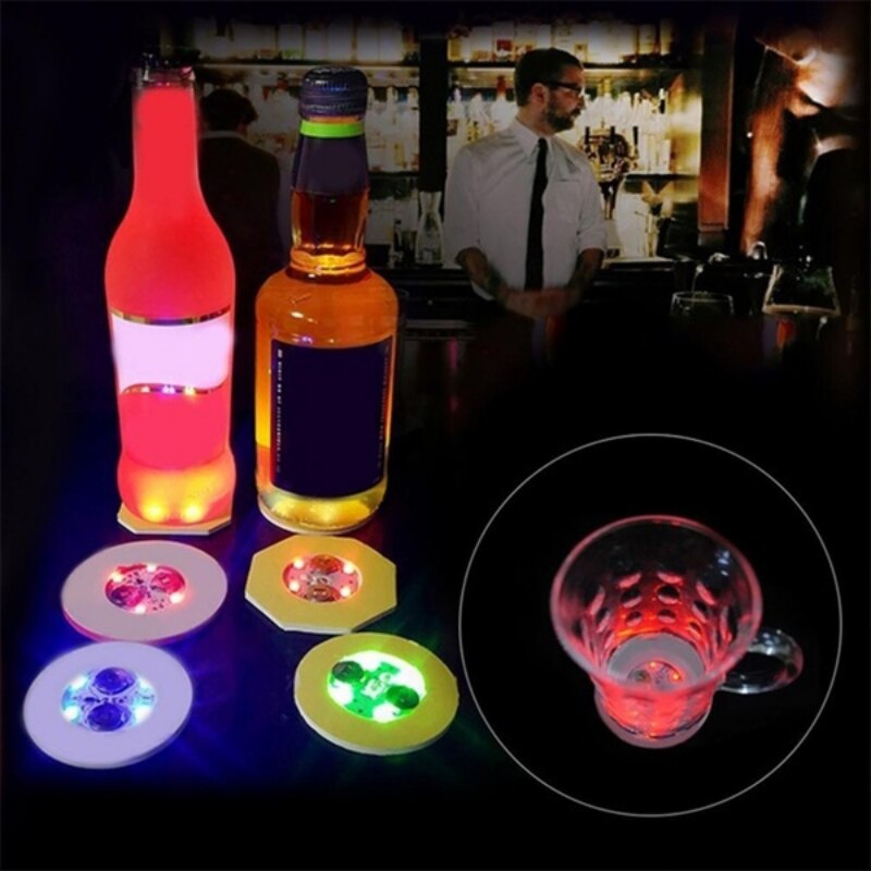 5PCS Luminous Coaster Stickers LED Bar Drinks Cup Pad Wine Liquor Bottles Coaster Atmosphere Light Cup Sticker Kitchen Accessory