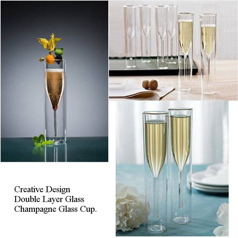 Verre De Champagne Double Paroi Lunettes Flûtes Gobelet Bulle De Vin Tulipe Cocktail Fête De Mariage Coupe Toast Bodum Thule Xicaras Copo